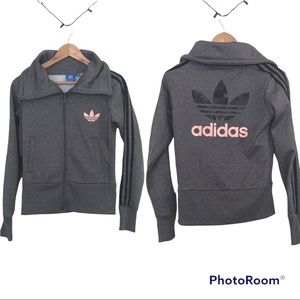 Adidas Trefoil Zip Up Sweatshirt | Grey Pink and Black | Athletic Wear